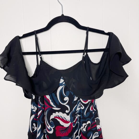 Parker Draped Sleeve Blouse Cold Shoulder Ruffle Pieced Paisley Print Black M - Picture 6 of 12